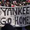 Anti-American protests in front of the US consulate in Nuuk, Greenland last week.