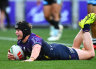 Grant’s hat-trick leads Storm to qualifying final win over Sharks