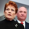 One Nation leader Pauline Hanson, left, with her lower house MP and former Nationals leader, Barnaby Joyce.