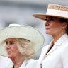 Queen Camilla with Melania Trump on the White House south lawn during the visit of King Charles and the Queen to Washington DC.