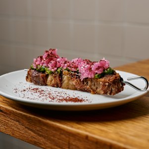 Spice lamb pintxo.