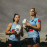Sky Blues captains Isabelle Kelly (left) and Kezie Apps. 
