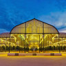 Lalbagh Park and its glass house at night.