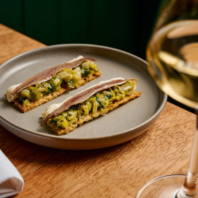 Wine and anchovy toast.