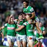 The Raiders celebrate victory at Brookvale.