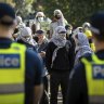 Police attended the University of Melbourne when pro-Israel supporters marched through to confront the pro-Palestine camp last week.