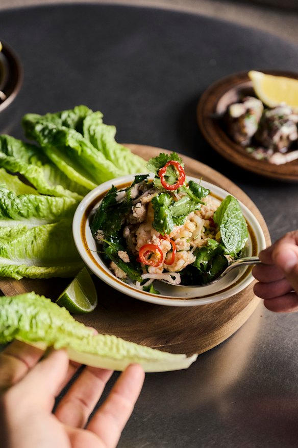 Chicken and prawn larb.