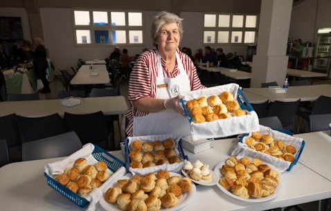 Joyful task: Chief scone maker and volunteer Joy Davis at the Melbourne Royal Show’s CWA Cafeteria.