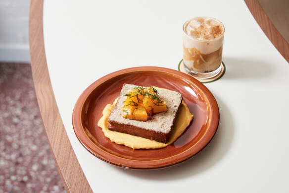 Fried milk bread with cardamom sugar, orange, citrus curd and mint.