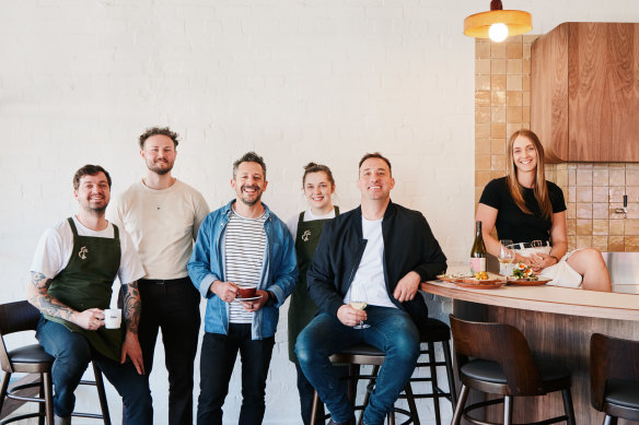 Ophelia team from L-R: exectuive chef Dale Kemp, operations manager Jackson Cartwright, director Kieran Spiteri, head chef Emma Kaye, directors Ben Argentino and Bec Moore.