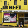 Online sales have declined at Myer and JB Hi-Fi in the six months to December, though both companies are still well ahead on their pre-COVID levels.