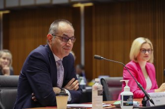 Secretary of the Department of Home Affairs Michael Pezzullo at today’s Senate Estimates hearing. 