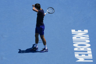 Novak Djokovic practises at Rod Laver Arena on Wednesday.