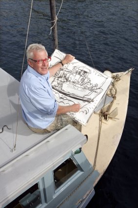 Peter Kingston at work on his boat in Lavender Bay in 2010.