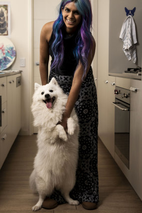 Peace of mind: Chantelle Lawrence and her dog, Kyuubi.