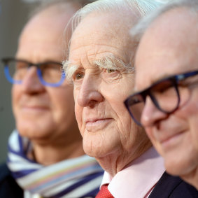Stephen Cornwell, John Le Carre and Simon Cornwell at the premiere of The Little Drummer Girl.