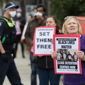 Refugee activists protesting last year over the long-term detention of asylum seekers.