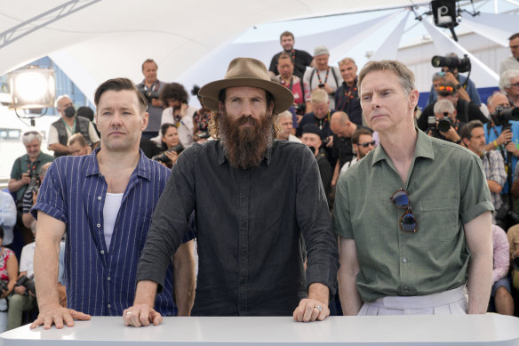 Wright, centre, with Joel Edgerton and Sean Harris at the Cannes film festival in May.