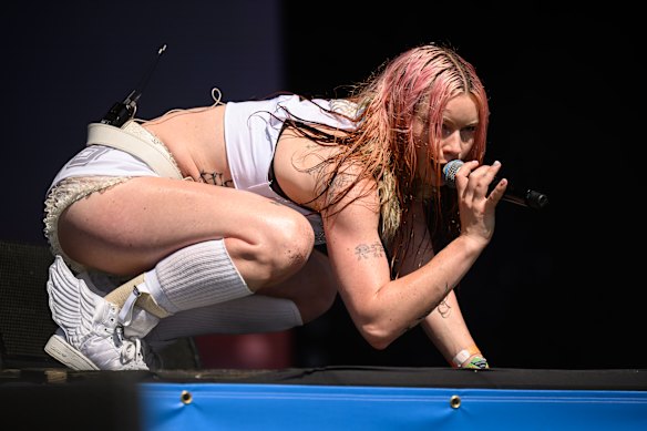 Rhian Teasdale on stage at last month’s Glastonbury Festival.