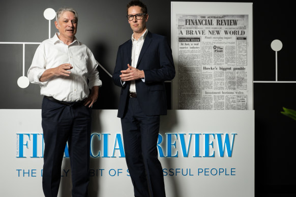 Editor-in-chief of the Financial Review, Michael Stutchbury, who has announced he is moving on from his role, with his replacement,  James Chessell.  