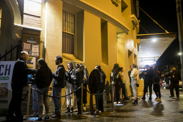 Revellers outside the Hotel Bondi on Friday night.