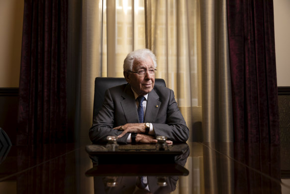Frank Lowy in his office at the newly refurbished Lowy Institute building.