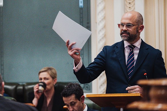Queensland Treasurer David Janetzki delivers the budget.
