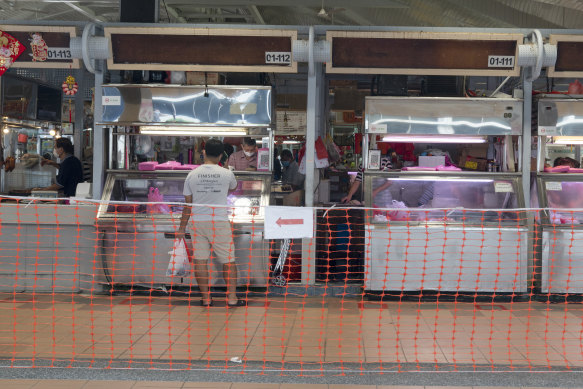 The near-deserted market in the Ang Mo Kio area of Singapore.