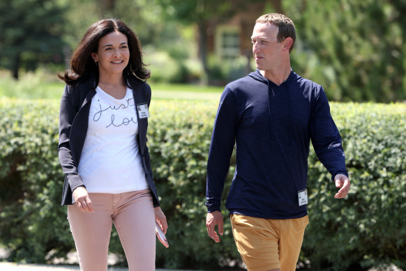 Meta CEO Mark Zuckerber with his chief operating officer Sheryl Sandberg at a conference in July 2021. 