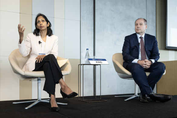 Macquarie Group chief executive Shemara Wikramanayake and Westpac’s  Peter King.