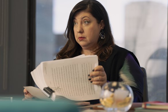 Carrie's publisher (Ashlie Atkinson) is as anxious as we do.