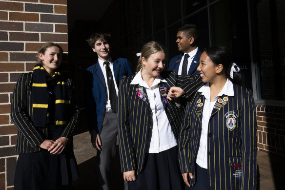 Students from Knox Grammar and Ravenswood Nell Stallworthy, Hugo Walters, Kaitlyn Ayre, Arjun Vishnu, and Leah Nagamori.