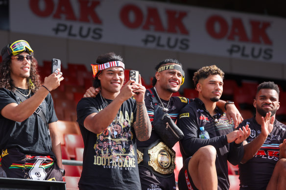 The Panthers players at least year’s fan reception.