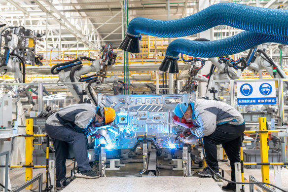 An EV assembly line at a factory in China.