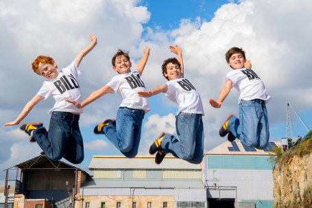The Melbourne cast of Billy Elliot the Musical, (from left) Jamie Rogers, River Mardesic, Omar Abiad, Wade Neilsen. 