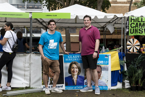 Cameron Hay and Douglas Stuart-Brookes at the Young Liberal stall at UNSW O-Week.