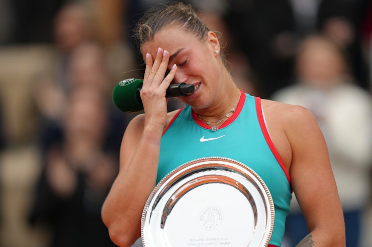 Aryna Sabalenka cries after losing the final.
