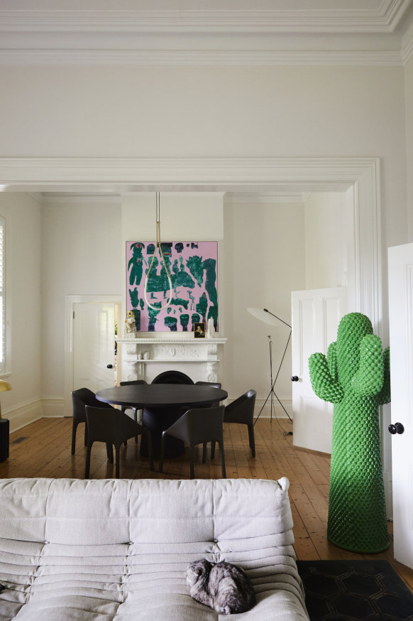 “I’d coveted a Gufram cactus sculpture for years and knew I’d found the perfect spot for one here in the lounge and dining rooms,” says Armstrong.