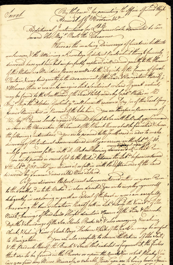 The secret orders Captain James Cook officially could not open until after he left Tahiti.