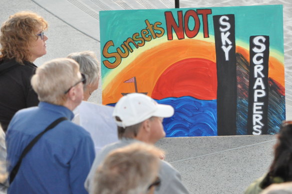 Protesters opposed to the development gathered at Scarborough Beach in March this year.