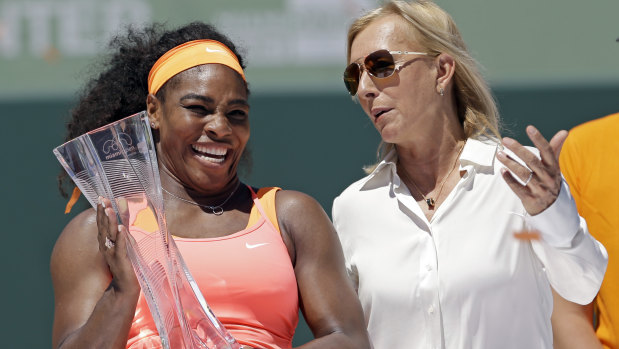 Martina Navratilova, right, with Serena Williams.