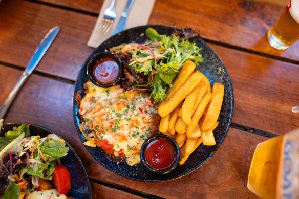 The popular chicken parma at The Birmy. 