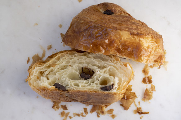 A classic chocolate croissant.