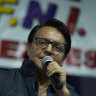 Fernando Villavicencio speaks during a campaign event at a school minutes before he was shot dead.