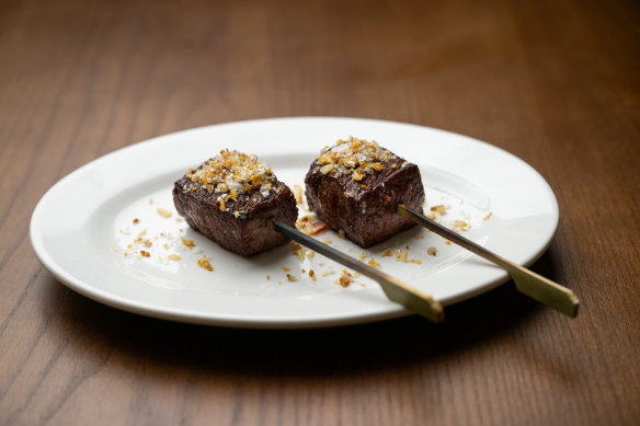 Go-to dish: wagyu cubes dressed in jus and crunchy with sea salt and crisp garlic.