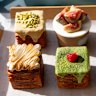 Clockwise from left: Pistachio tissue bread; mini waterfall cakes in fig, strawberry and tiramisu flavours; matcha tissue bread; and lemon meringue tissue bread.