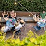 Gracie’s lush courtyard is popular on weekends.