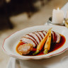 Duck a l’orange, the slices of rosy pink breast lapped by an orange scented glaze.