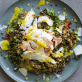 Lentil and tuna salad with honey-mustard dressing.