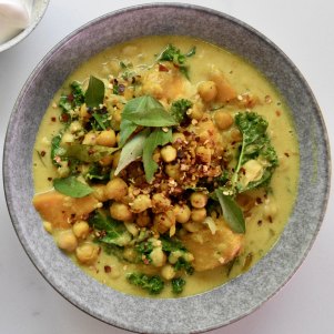 Add this delicious and inexpensive spiced chickpea, coconut and ginger curry to your winter arsenal.